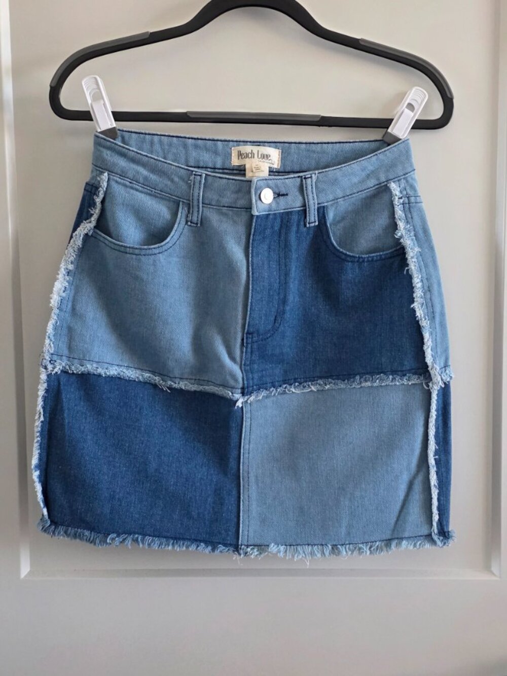 NWT Peach Love Denim Squares Skirt